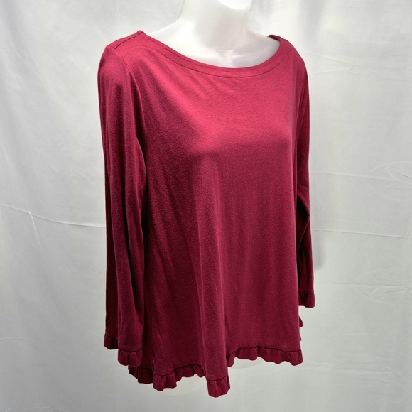 LOFT Tops - Loft Cranberry Ruffle Hem Long Sleeve T-Shirt Top Blouse Woman's Large